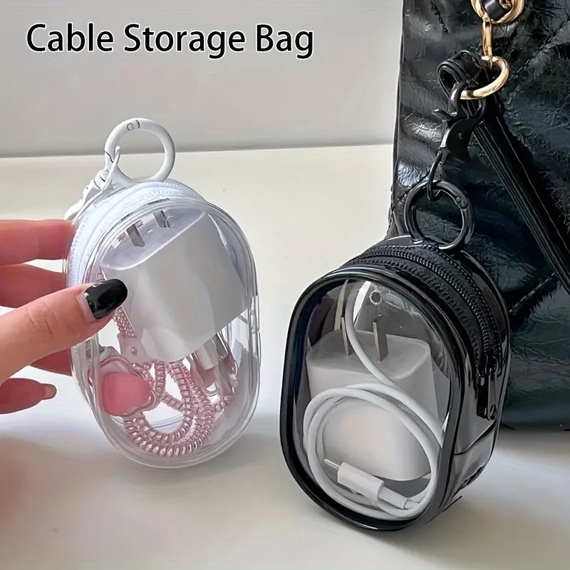 Cable Winder Keychain - Przenośna Mini Przezroczysta Torba z Zamkiem
